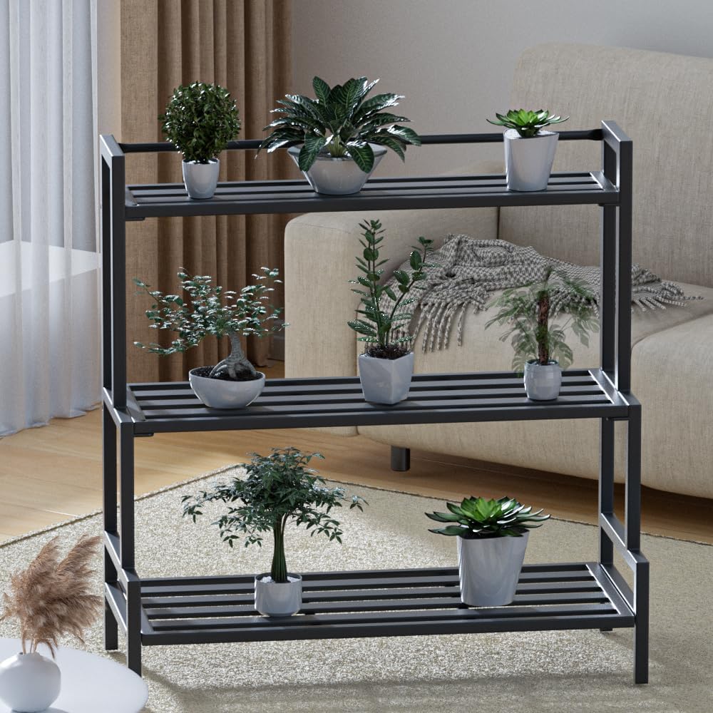 Aluminum Plant Stand Outdoor 3-Tier Rustproof, Extra Large | Heavy-Duty Metal Tiered Plant Rack, Waterproof Rustproof