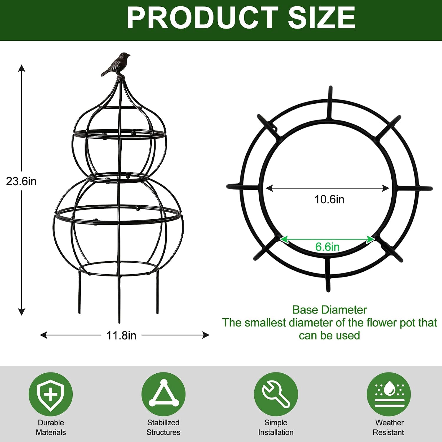 aboxoo Sturdy 23"x12" Metal Obelisk Trellis,Plant Support Indoor Outdoor | Support for climbing plants, topiaries &
