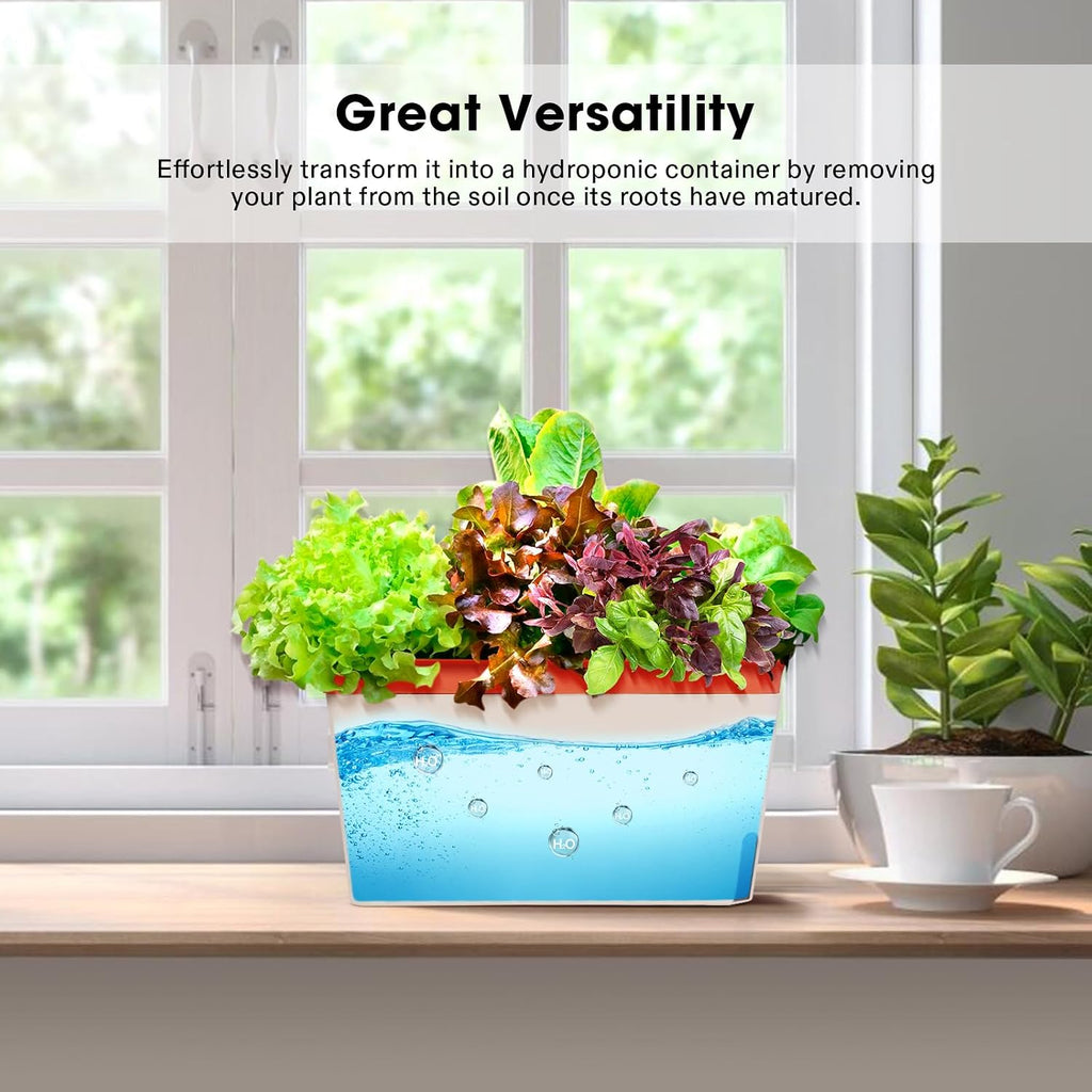 VIVOSUN Self-Watering Planters, 4-Pack 10.5 in Window Herb Planter Box | Compact Rectangular Planter Box with 10 PCS