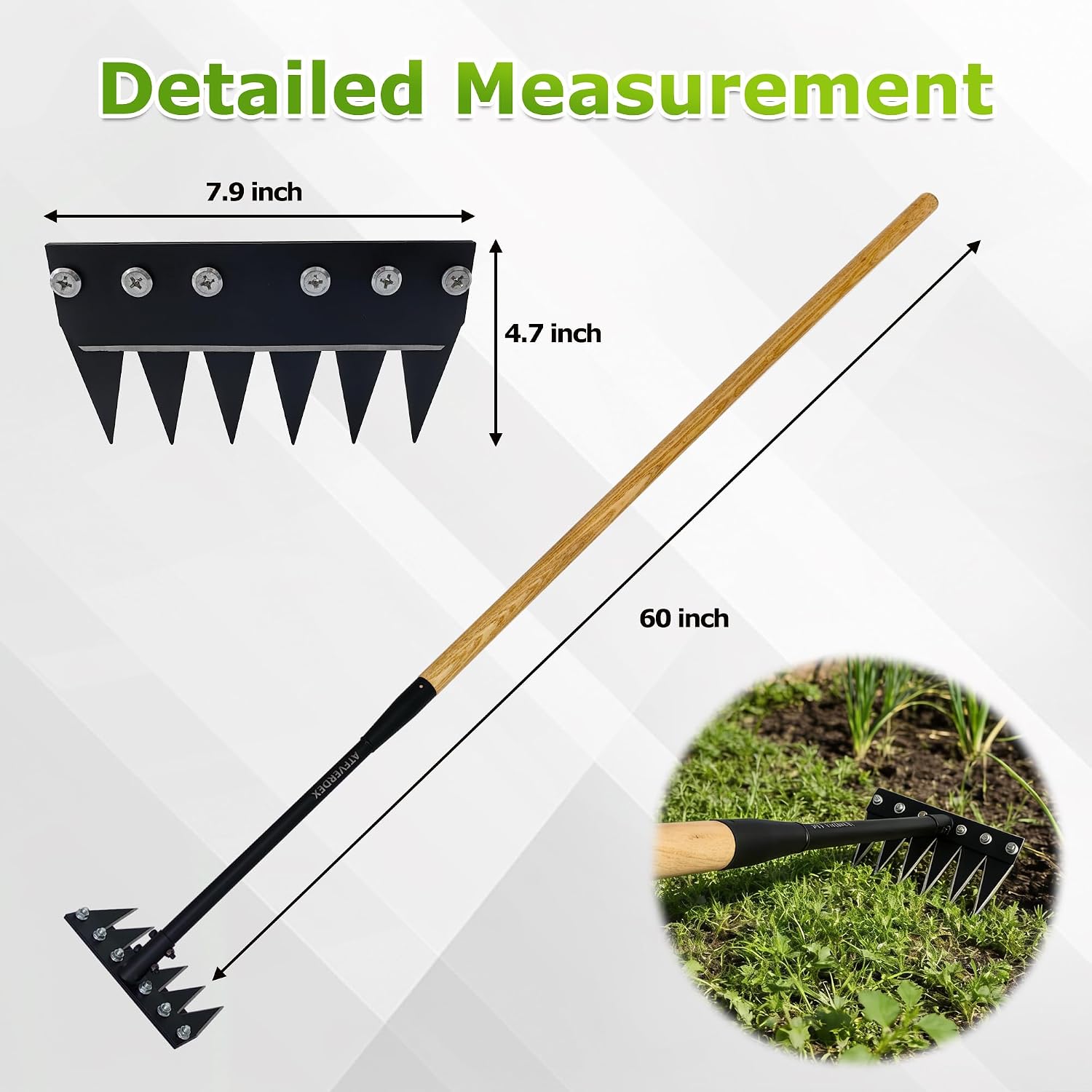 Gardenia Weeding Rake 2.0,60"Forged Iron Weeding Rake, Uproots Tough Weeds | Exclusive Double-Edged Thick 6-Tine Rake