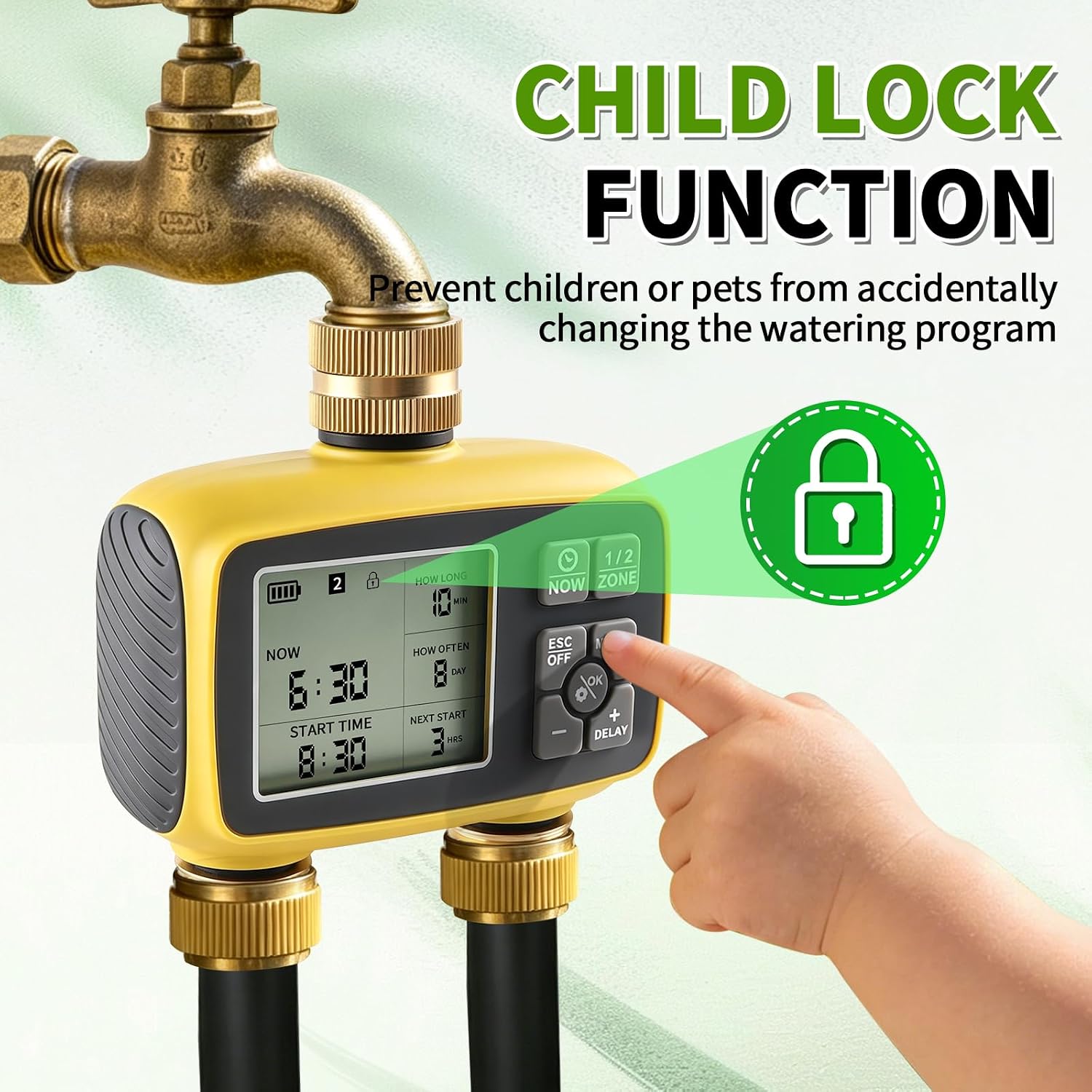 Upgraded Brass Sprinkler Timer-2 Zone Water Hose Timers with Metal Inlet & Outlet-Waterproof & Programmable Design