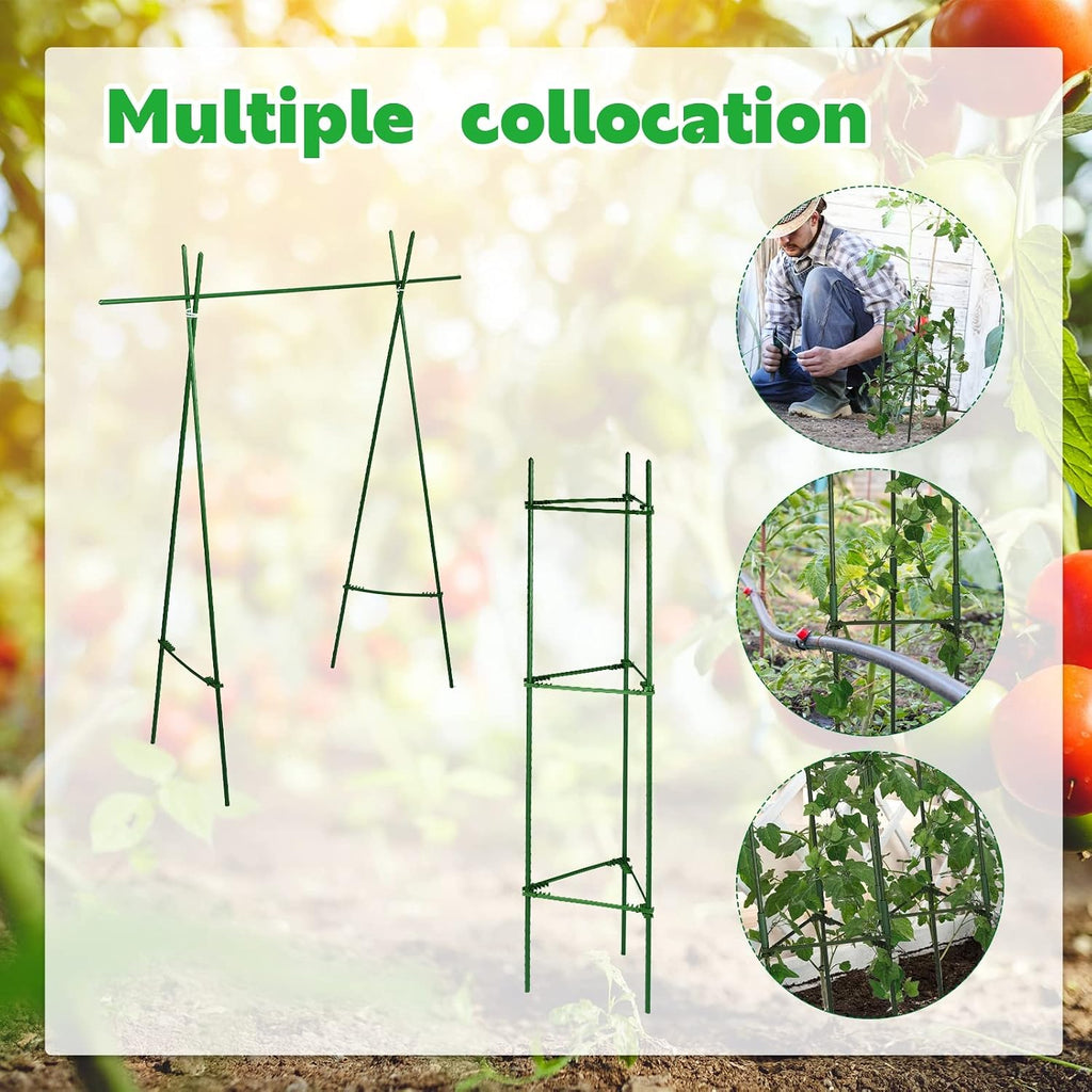 10 Packs Tomato Cages for Garden Support Up to 48" Tomato Plant Stakes Support with Adjustable Snap Arms Clips Plastic