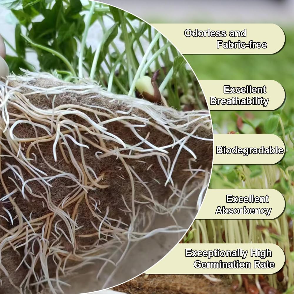 1 Roll 10" x 220" Microgreens Growing Trays Jute Mat Kits, Hydroponic Planting Mat & Seed Germination Pad for