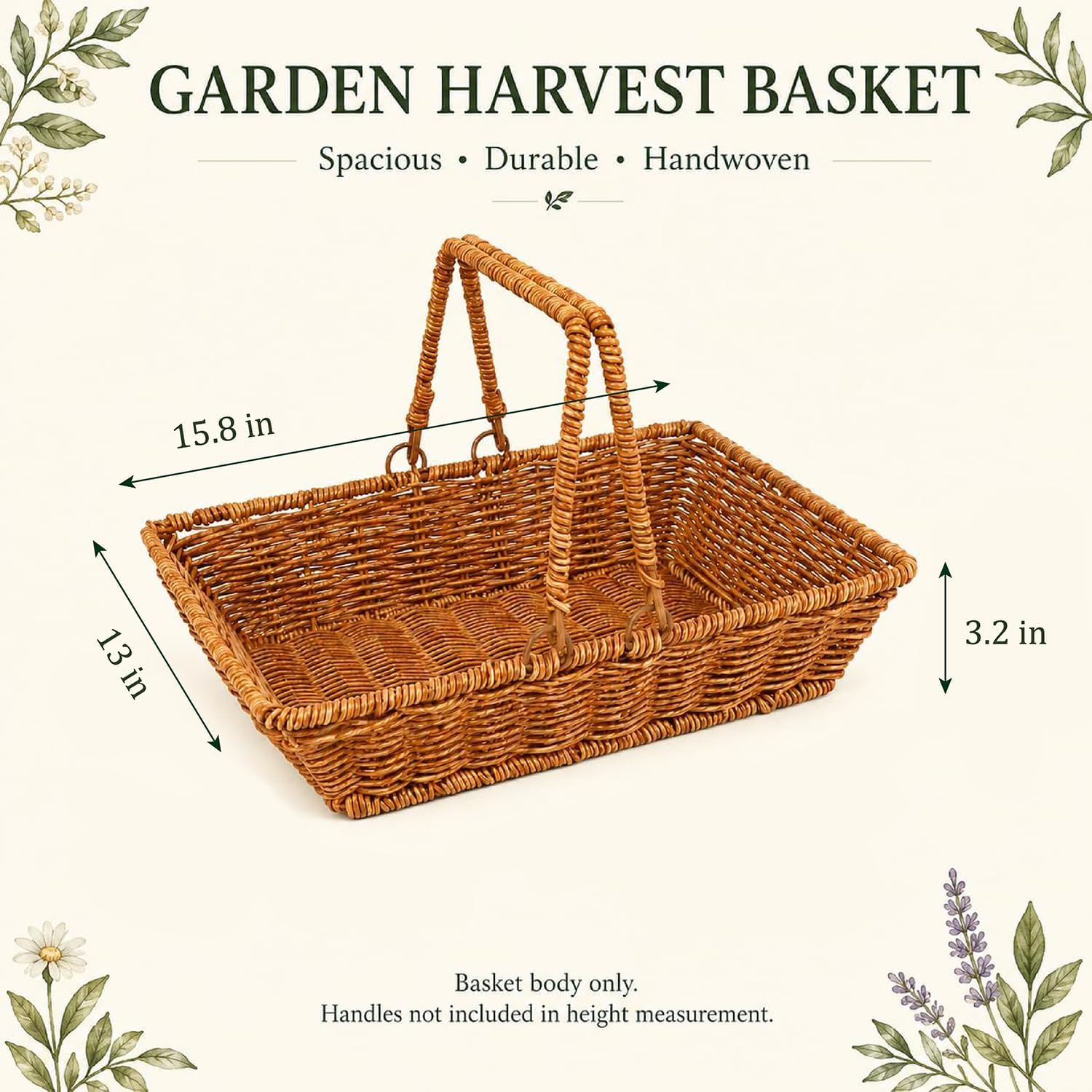Handwoven Wicker Garden Trug & Harvest Basket with Handles, Garden Flower Baskets for Gathering Vegetables & Gathering