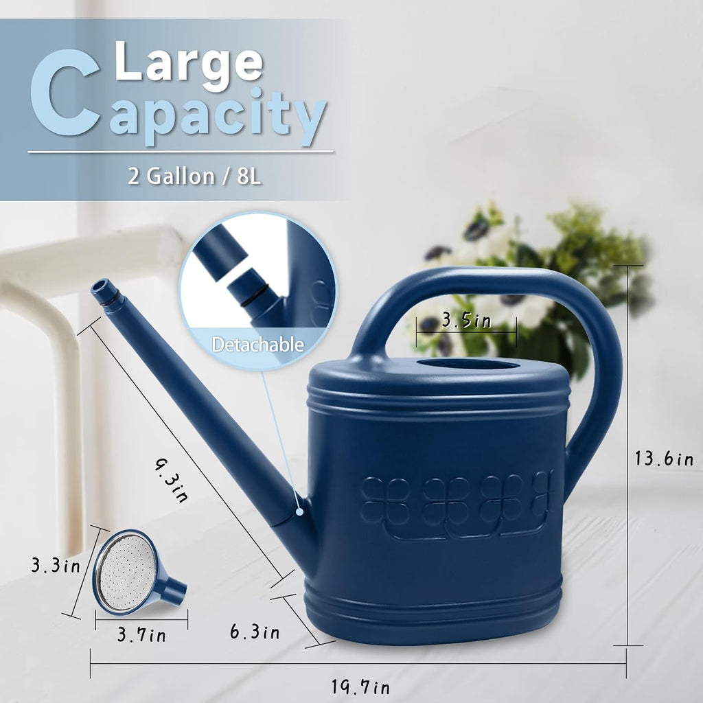 2 Gallon Garden Watering Can, Plastic Outdoor Watering Can for Plants | Removable Long Spout, Plastic Water Can