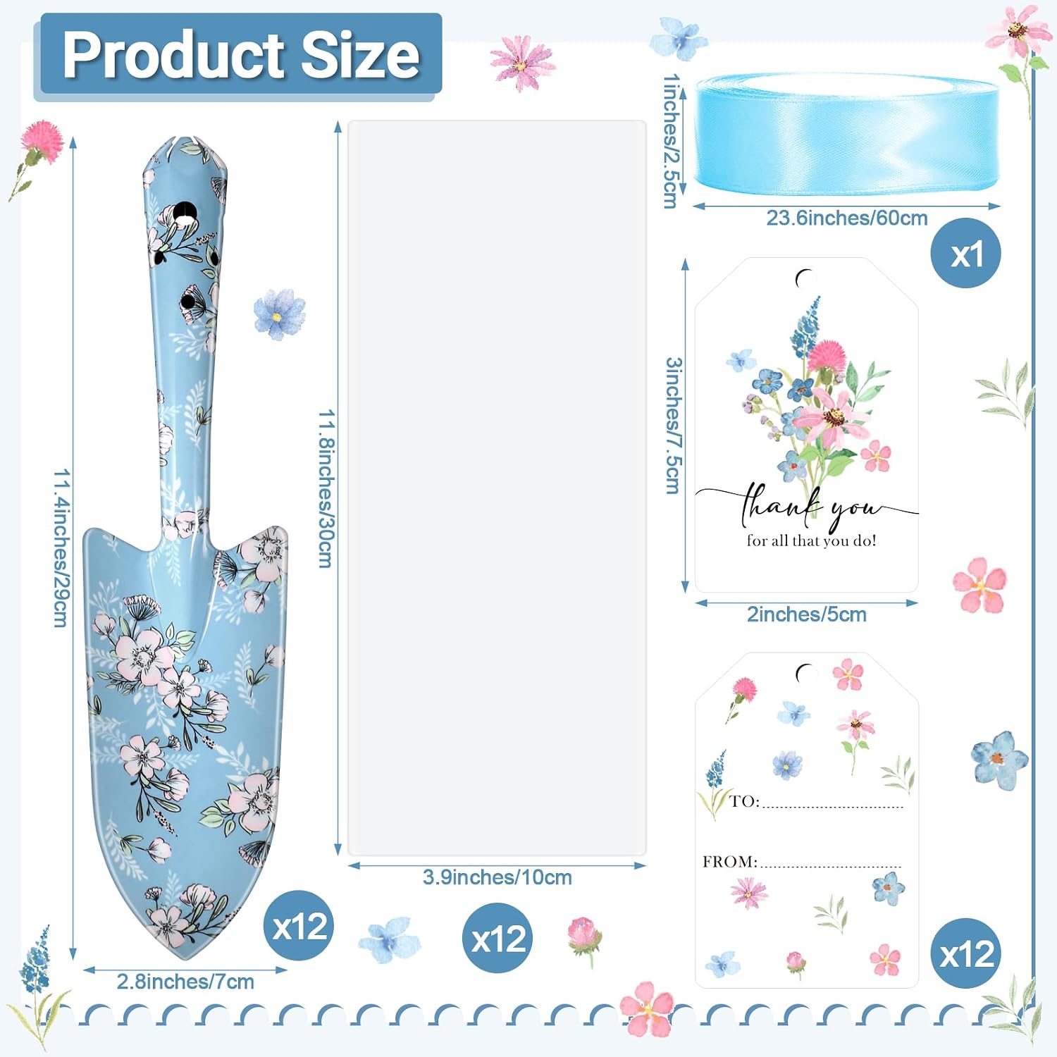 Capoda 12 Sets Floral Garden Shovels Bulk Gardening Gift for Women Garden Tools Floral Hand Heavy Duty Christmas