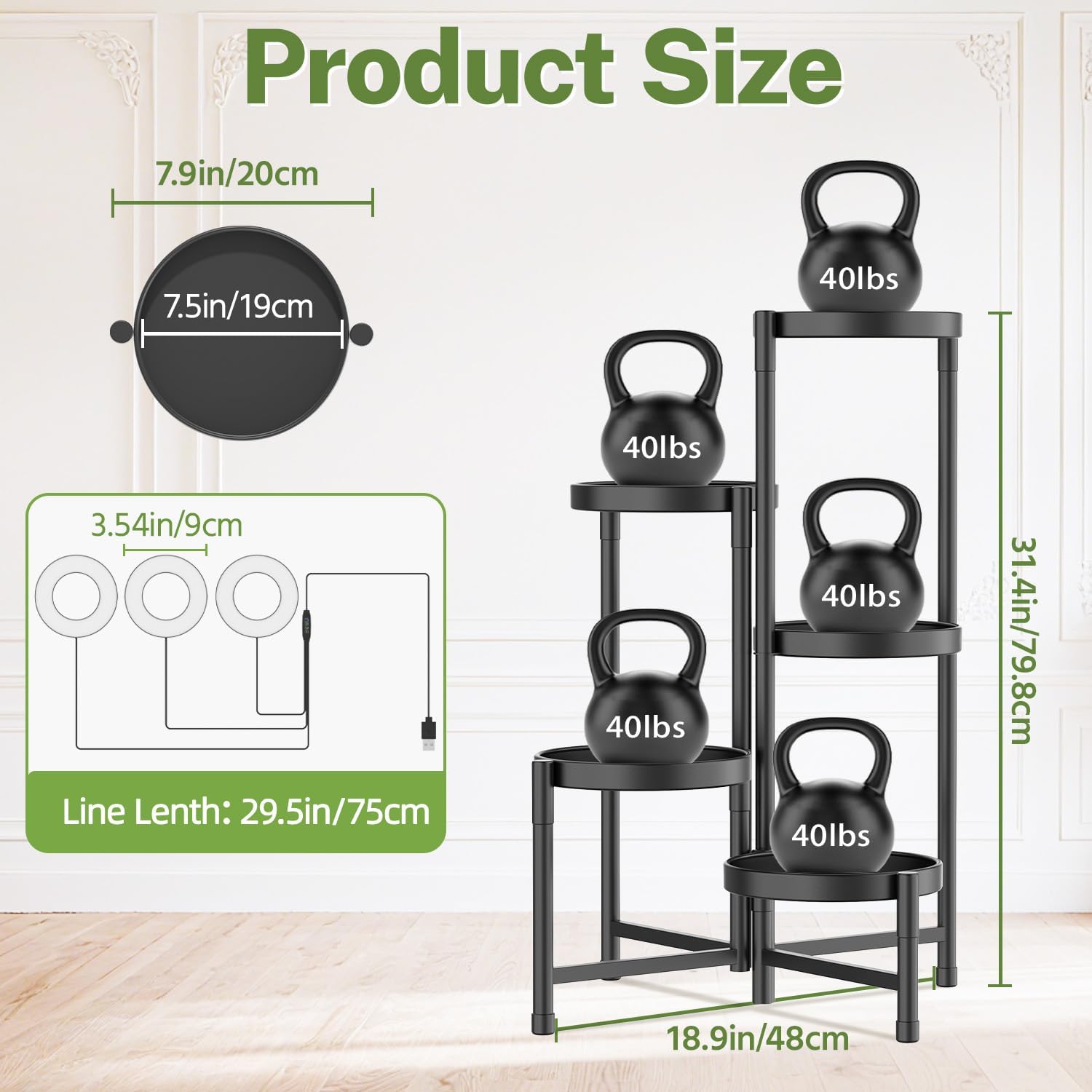 iDavosic.ly Plant Stand Indoor with Grow Lights, 5 Tier Metal Shelf, Black | Corner Tiered Flower Display Holder