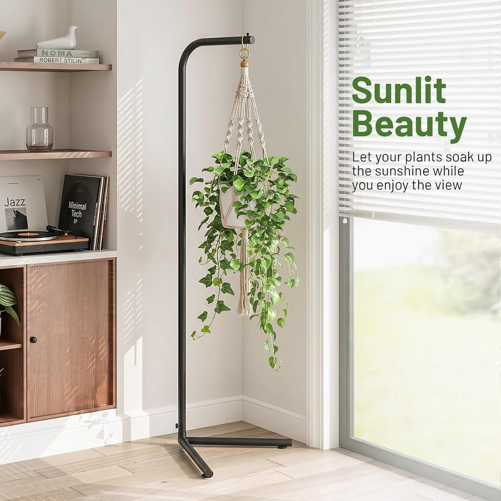 Hanging Plant Stand Indoor, Corner Plant Stands for Indoor Plants, Black Metal Hanging Plant Holder, Standing Plant