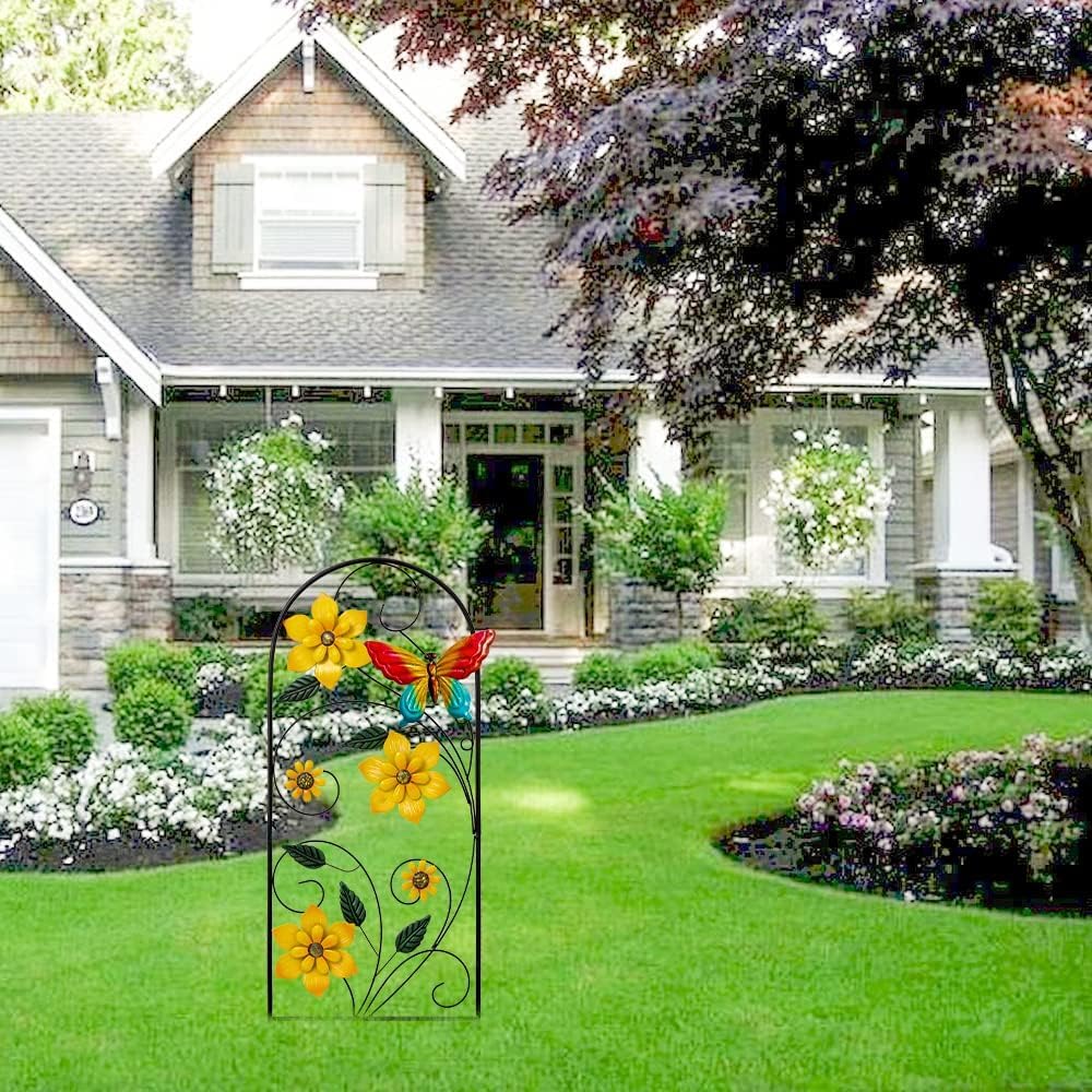 Garden Decor for Outside, 33" Flower Butterflies Decorative Garden Stakes for Spring Garden Decor, Metal Yard Art