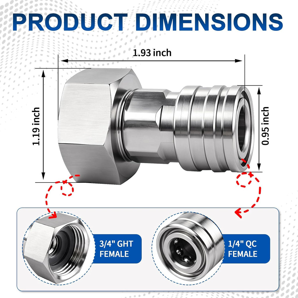 2PCS Garden Hose to Pressure Washer Adapter, 3/4" GHT Male to 1/4" Quick Connect, Stainless Steel Pressure Washer Hose