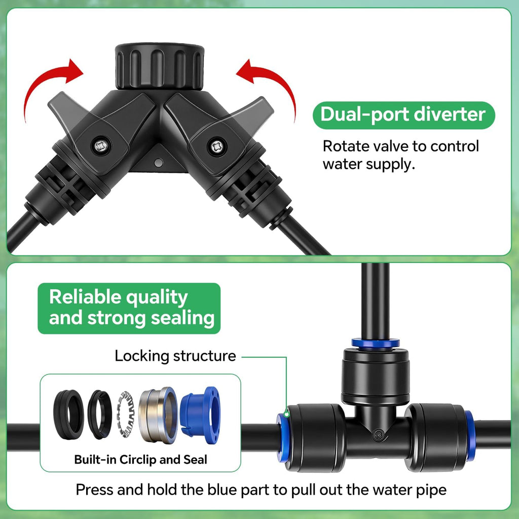 120Ft 1/4" Drip Irrigation System for Garden – 26 Adjustable Copper Nozzles, Automatic Atomizing Sprinkler System for