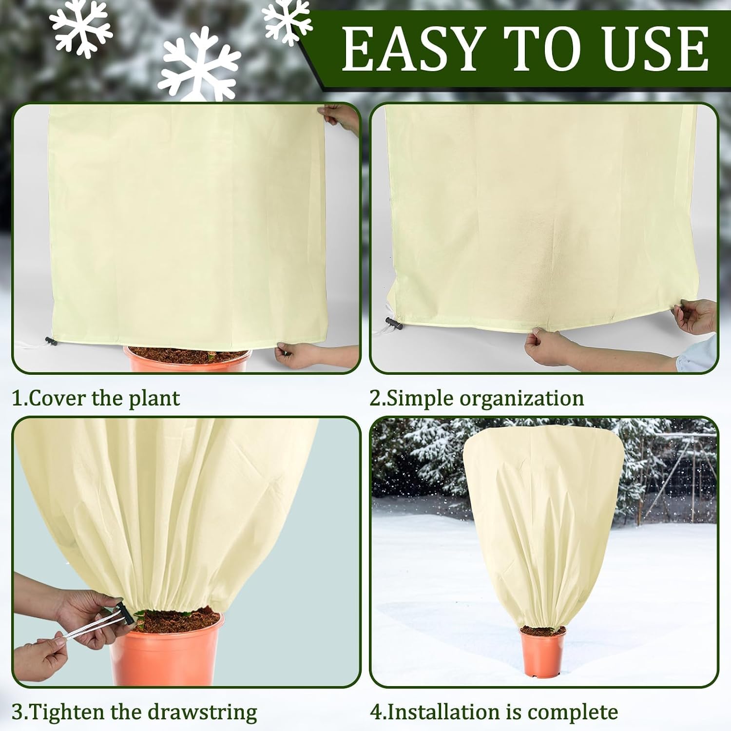 8 Pcs Plant Covers Frost Protection Bag Winter Reusable Plants Jacket with Drawstring Shrub Protection Wraps Bags Frost