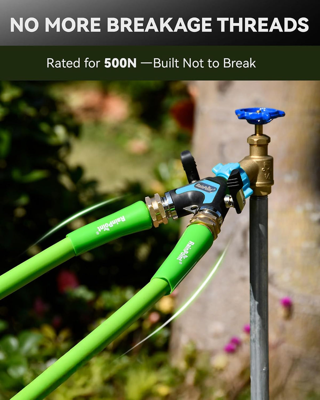 RAINPOINT Garden Hose Splitter 2 Way, All Metal Heavy Duty Water Hose Y Splitter With 2.05" Extra Long Side Handle &