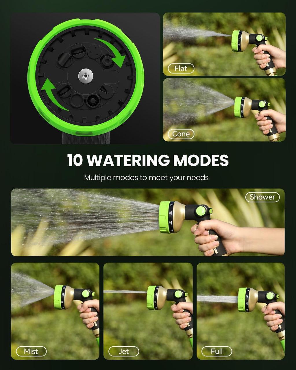 RAINPOINT Garden Hose Nozzle Heavy Duty - 100% Metal Thumb Control Spray Nozzles for Garden Hose High Pressure, 10