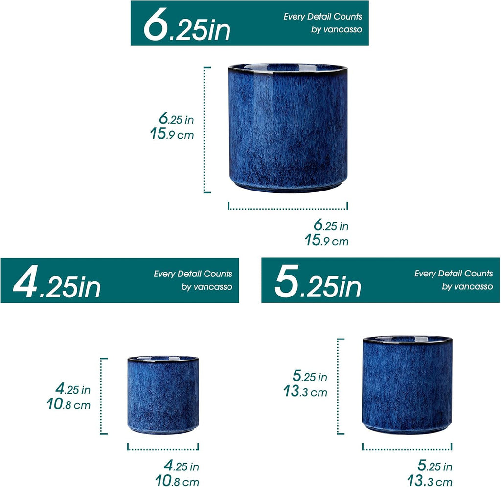 vancasso Ceramic Plant Pots, 4.25+5.25+6.25 Inch Planter Pot with Drainage Hole, Flower Pots for Indoor Outdoor Plants