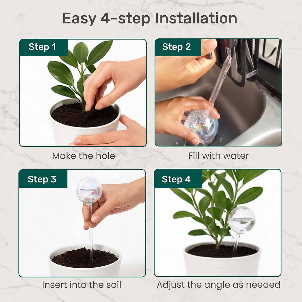 Little Green Leaf Automatic Plant Watering Globes, Self Watering Planter Inserts (Set of 10) | Clear Plastic Bulbs | 6