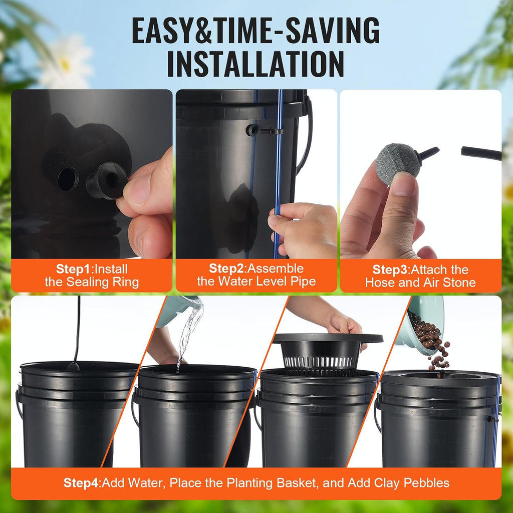 VEVOR DWC Hydroponics Grow System, Hydroponic Growing System with Top Drip Kit, Deep Water Culture 5-Gallon 2 Buckets