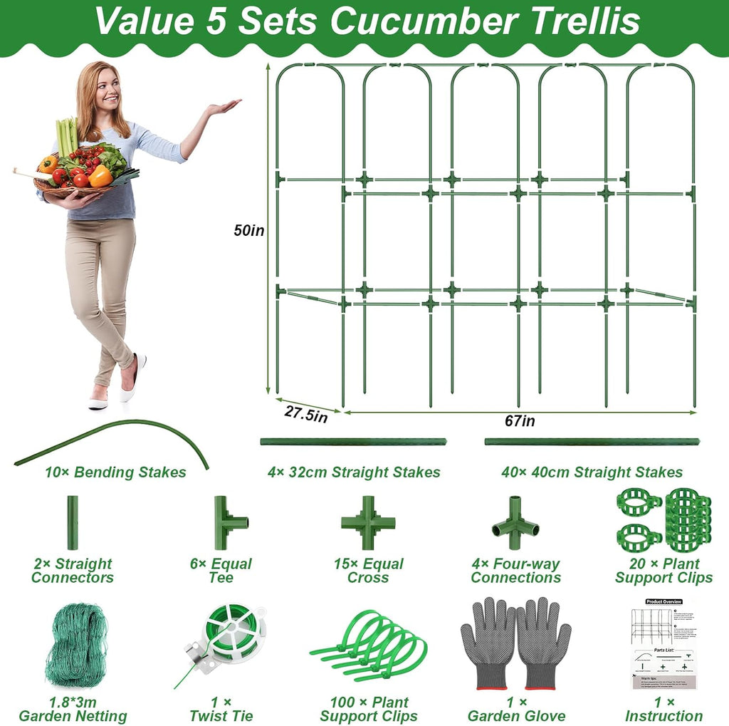 67 x 50 Cucumber Trellis for Raised Bed, U-Shape Metal Large Garden Trellis for Climbing Plants Outdoors with Netting