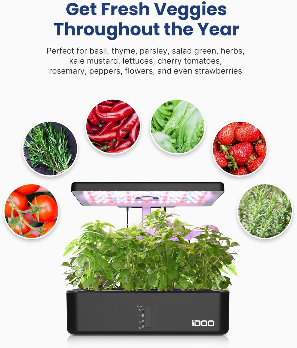 iDOO 12Pods Hydroponics Growing System Garden with LED Grow Light | Indoor Herb Garden for Home Office, Built-in Fan