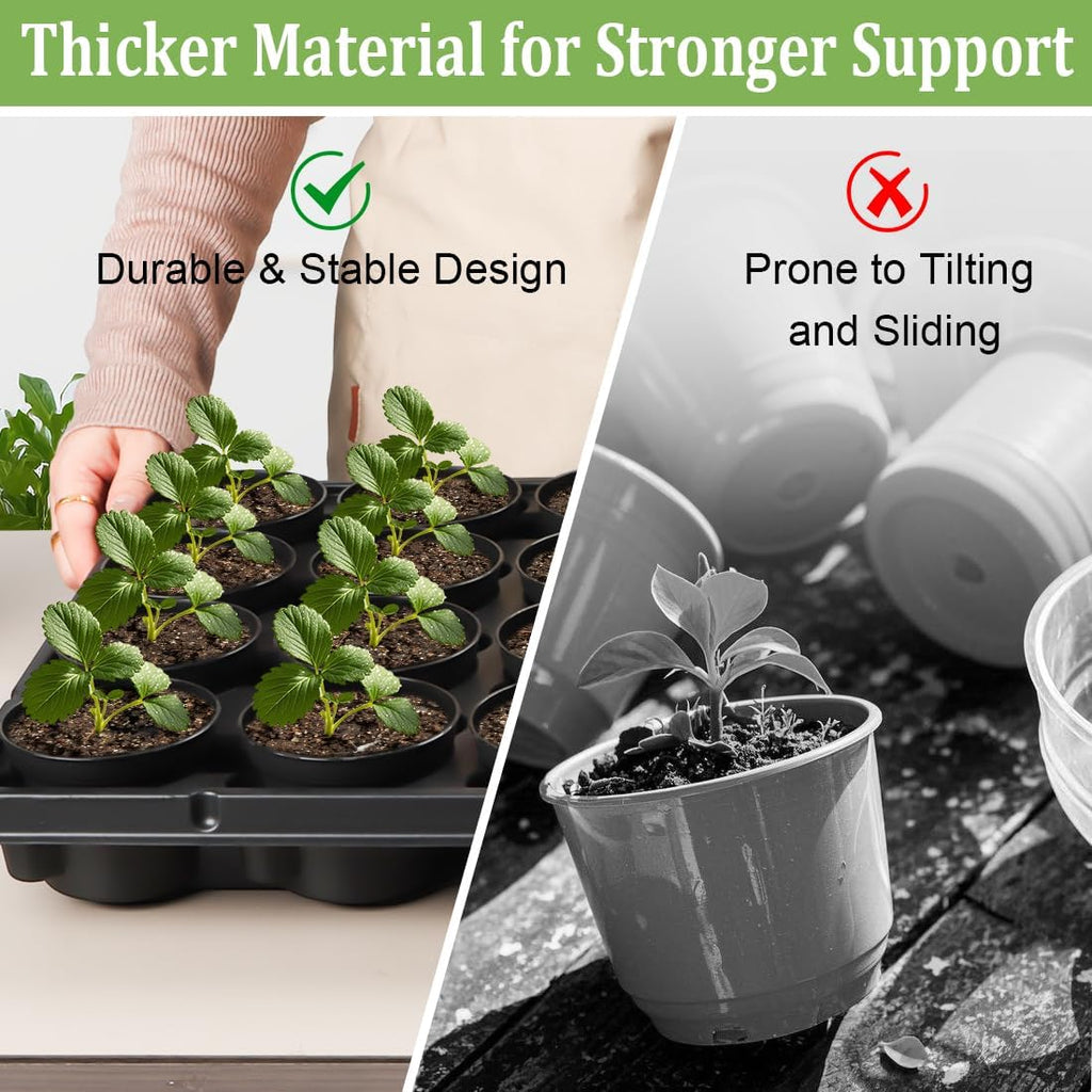 RooTrimmer 3 Inch Plastic Plant Pots 100 Pcs with 5 Pcs 20 Cell Seed Starter Trays, Thick Black Small Nursery Pots and