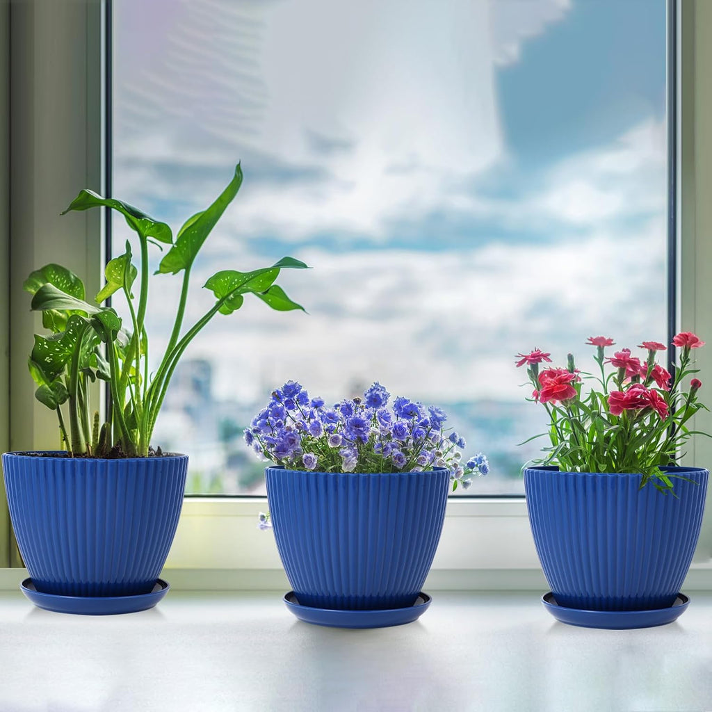 7 Inch Large Plant Pots, 6 Pack Flower Pots with Drainage Hole and Tray Saucer Plastic Plant Pot for Outdoor Indoor