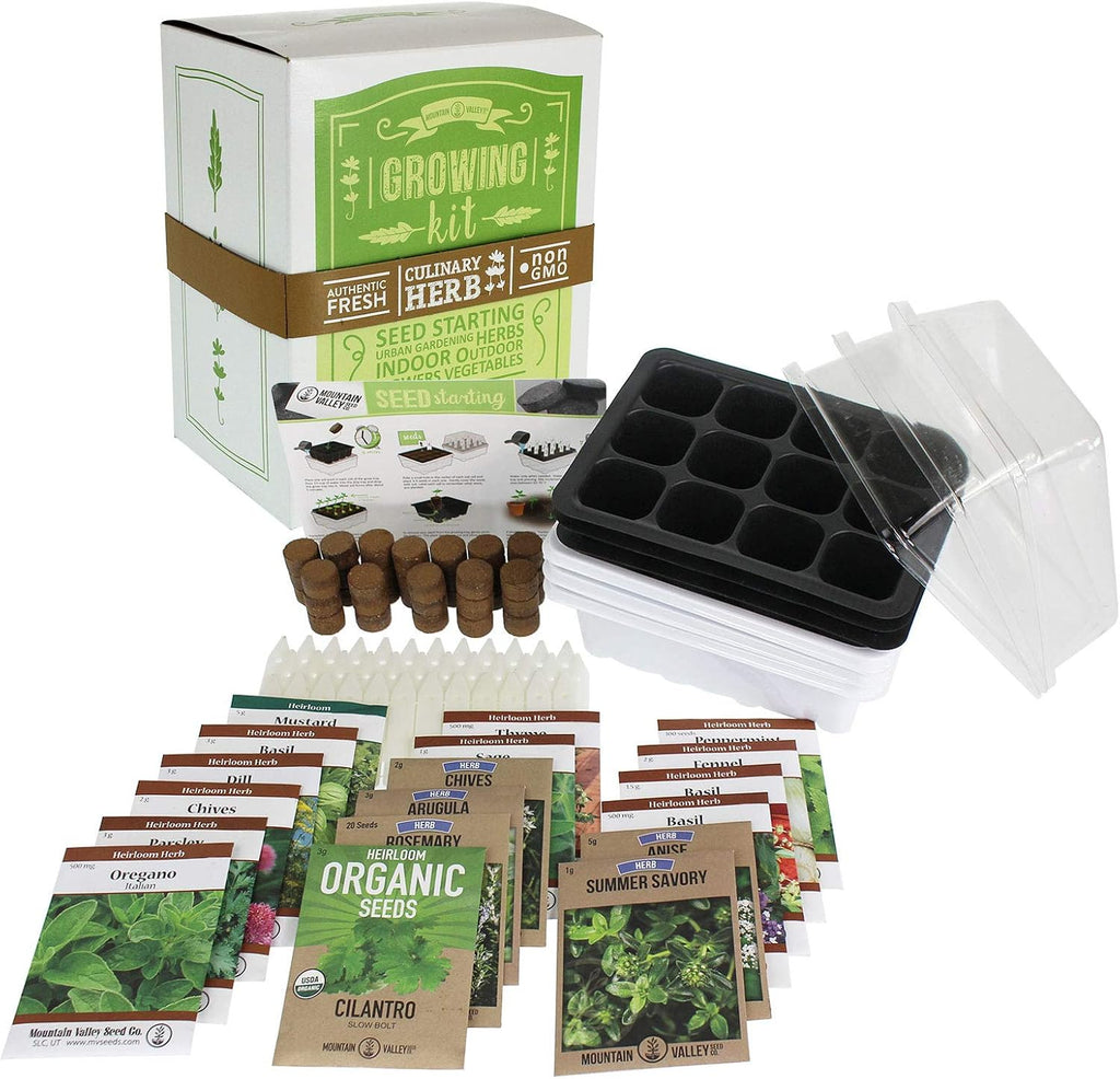 Mountain Valley Seed Co Culinary Indoor Herb Garden Starter Kit Herb Seeds | 18 Non-GMO Varieties Grow Cooking Herbs &