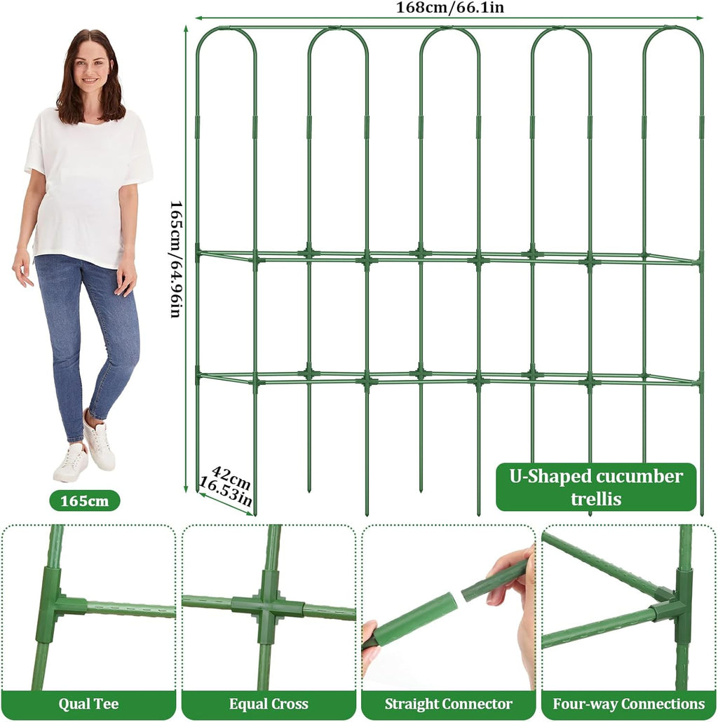 Cucumber Trellis for Raised Bed 5.4x5.5ft U-Shape Adjust Metal Garden Trellis for Climbing Plants Outdoor with Climbing