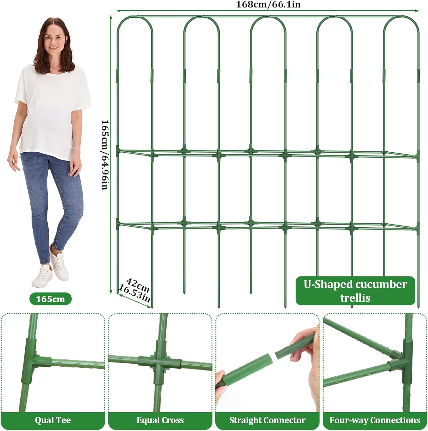 Cucumber Trellis for Raised Bed 5.4x5.5ft U-Shape Adjust Metal Garden Trellis for Climbing Plants Outdoor with Climbing