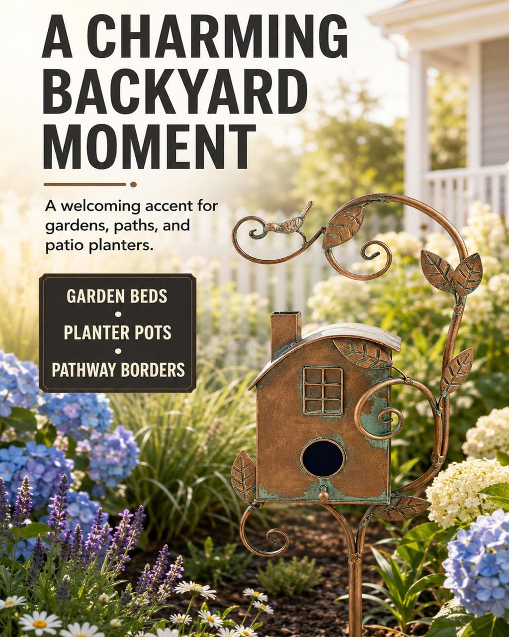 Handmade Iron Birdhouse Metal Garden Stake Bird House with Pole Stand | Rustic Outdoor Decorative Nesting Box for Yard