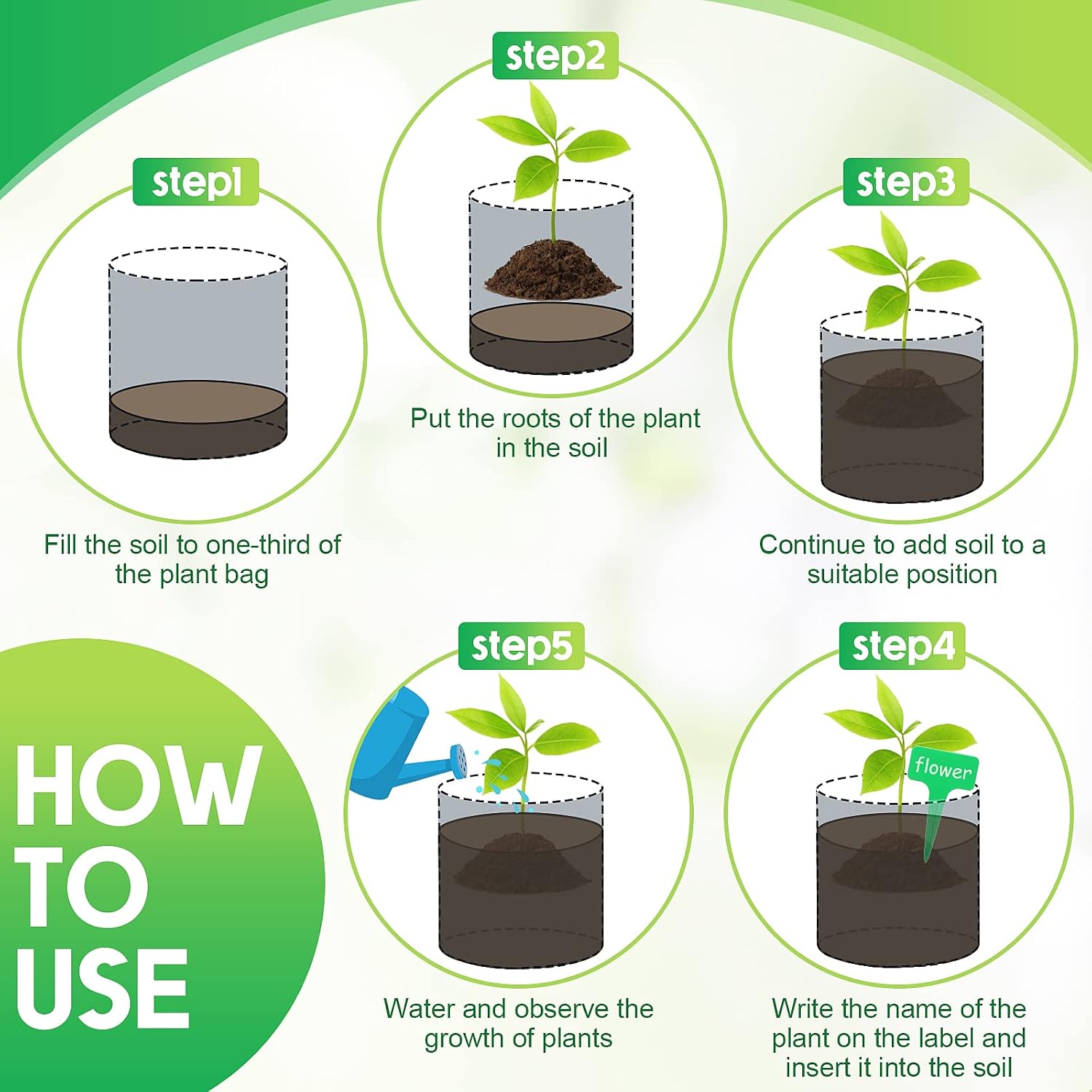 Nuanchu 50 Packs Grow Bags Small Aeration Fabric Pots Nonwoven Garden Bags Grow Pots Planter with 50 Pcs Plant Labels
