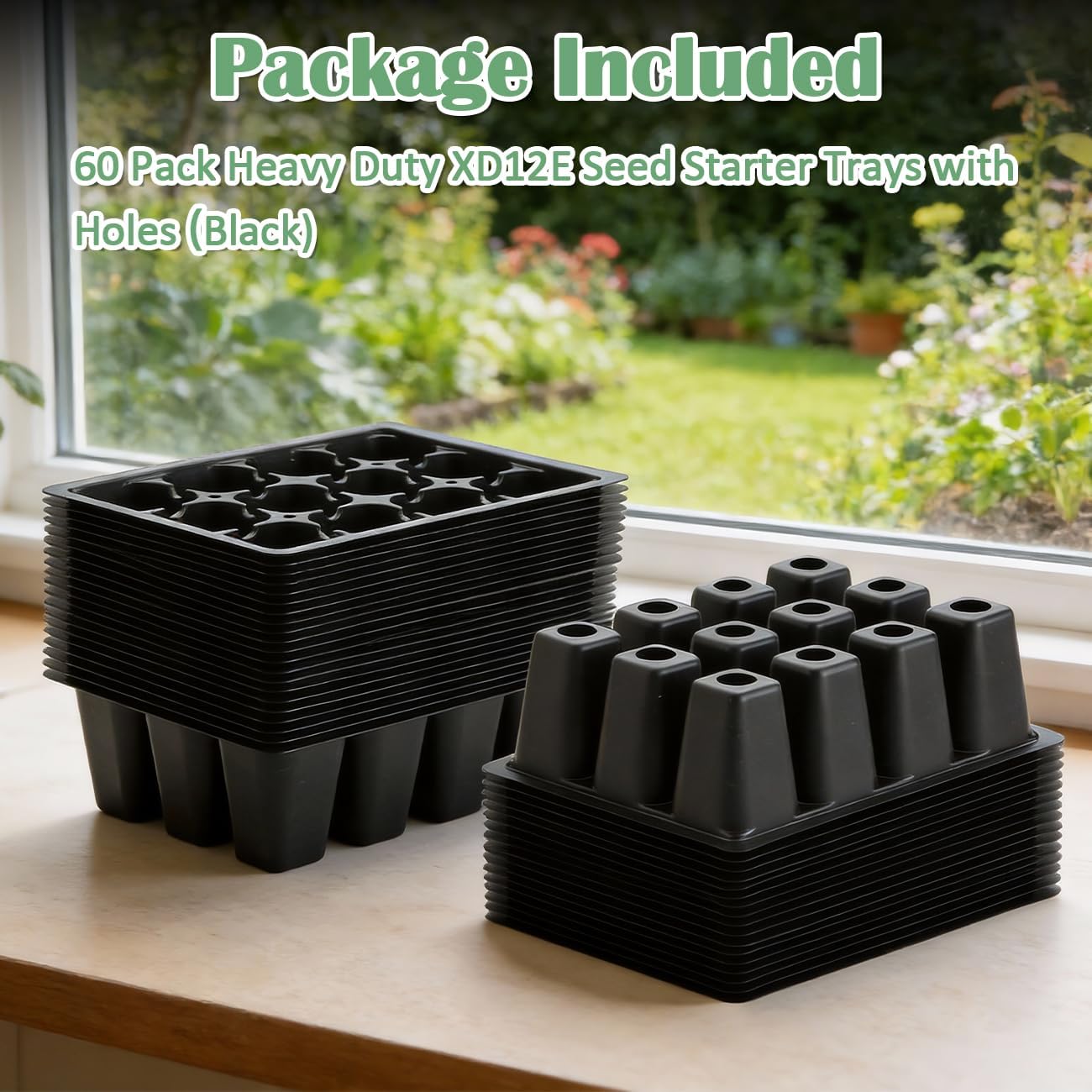 RooTrimmer 60 Pack Reusable 12-Cell Seed Starter Tray, Plant Starter Trays with Large Drainage Holes for Seed