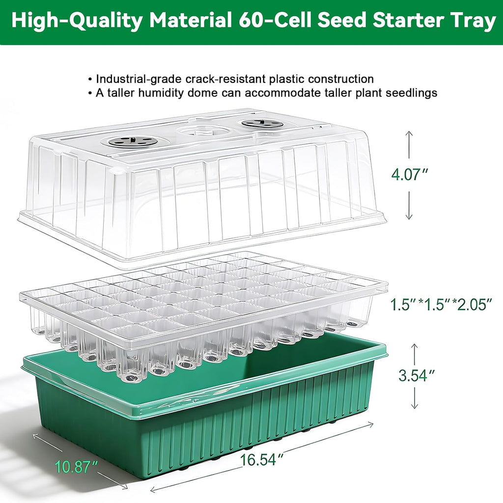Seed Starter Tray with Grow Light,60-Cell Seedling Starter Kit with 4.07'' Humidity Dome,Plant Germination Trays for