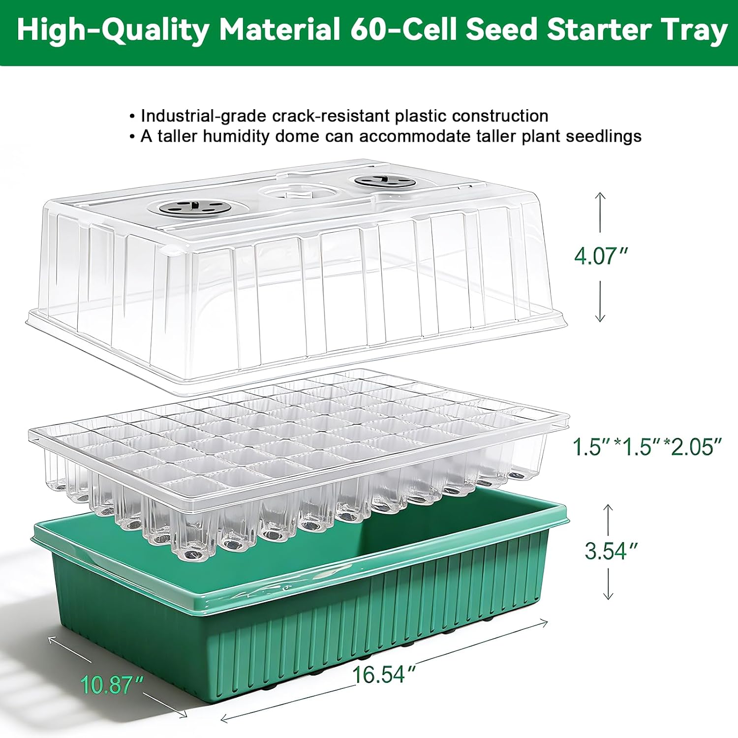 Seed Starter Tray with Grow Light,60-Cell Seedling Starter Kit with 4.07'' Humidity Dome,Plant Germination Trays for