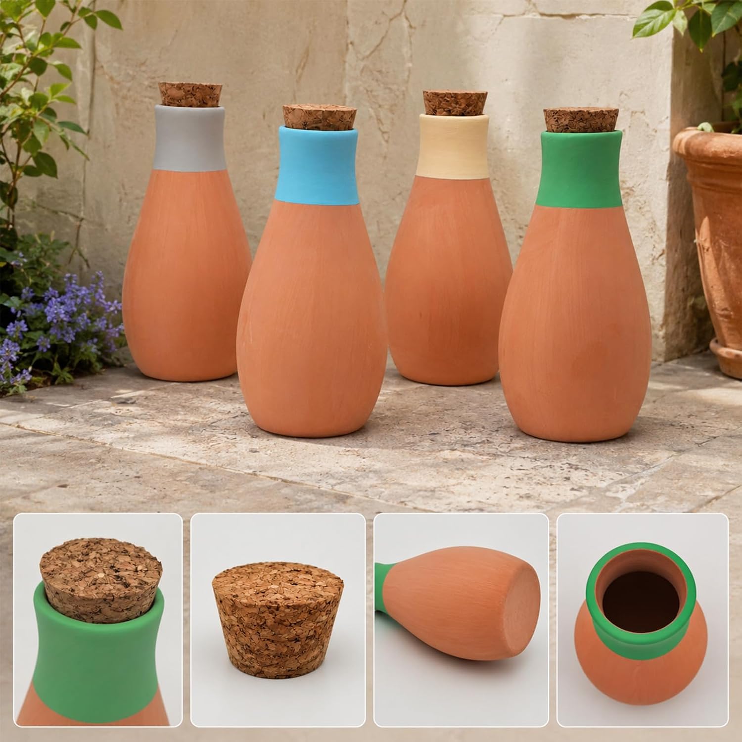 4 Pack Terracotta Olla Self Watering Globes, Clay Slow Release Plant Watering Devices – Self Watering Planter Insert