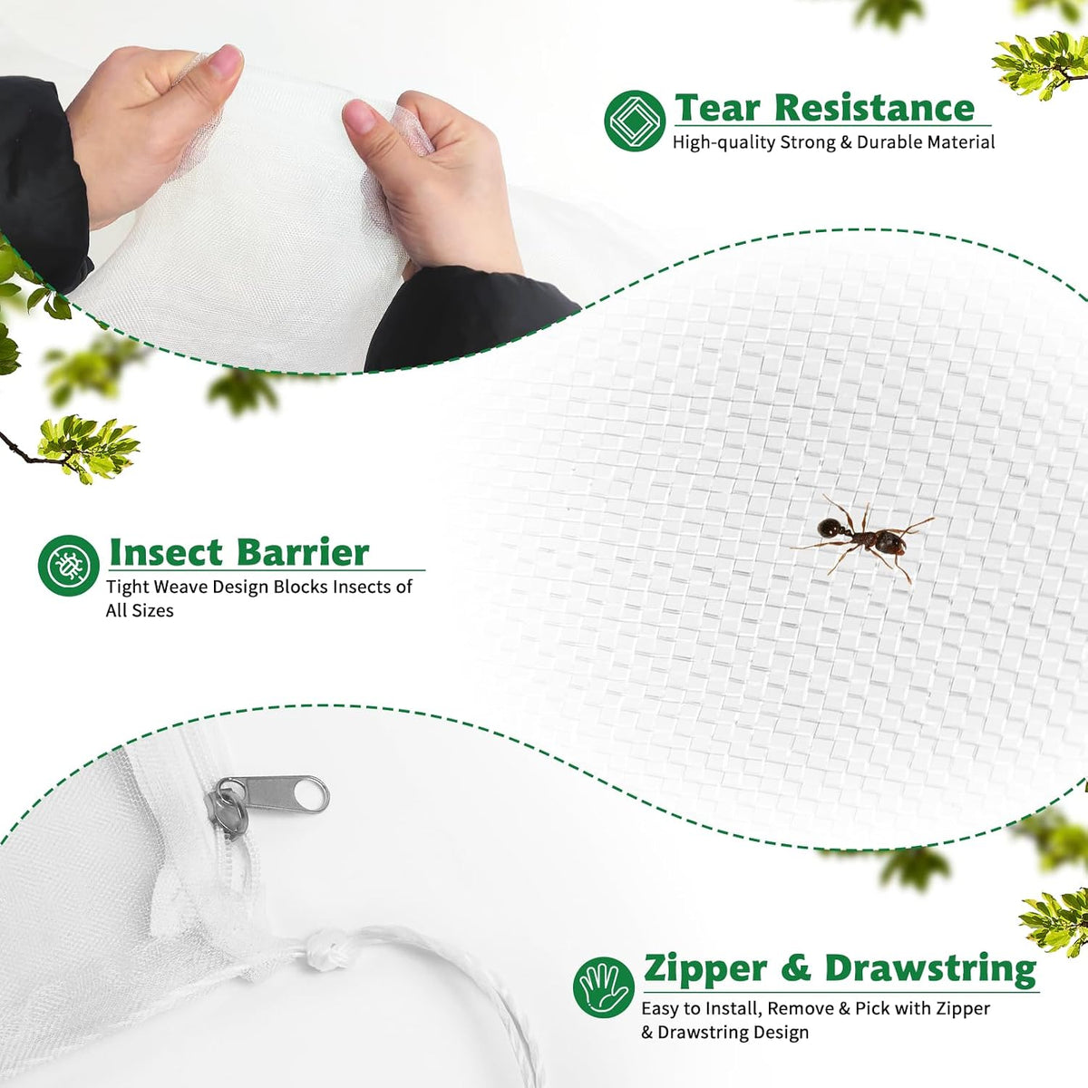 Evoio Bird Netting for Garden Plant Fruit Tree Protection Large Blueberry Bushes Netting Covers Bags with Zipper, 4 x 5
