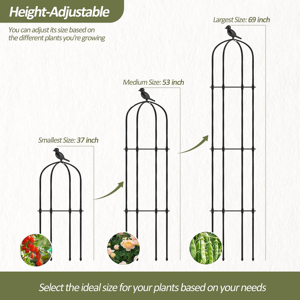 Garden Obelisk Trellis for Climbing Plants Outdoor - 69"(H), Rustproof Trellis with Adjustable Rings, Metal Plant