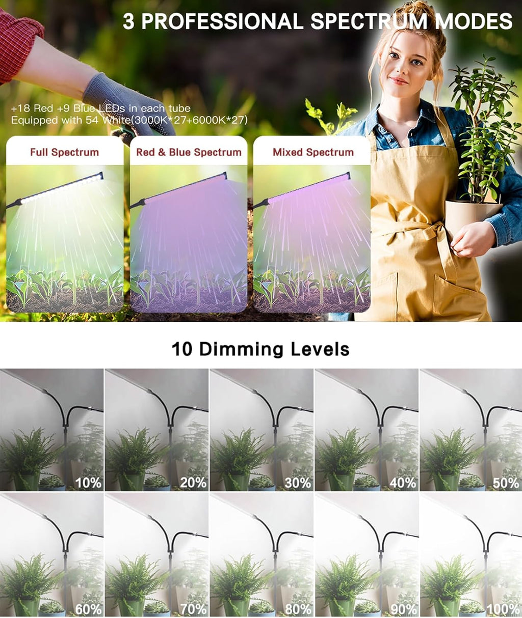 Professional Grow Lights for Indoor Plants Growing, Full Spectrum | 2026 Upgrade,162 LEDs, Height Adjustable 13-38", 3