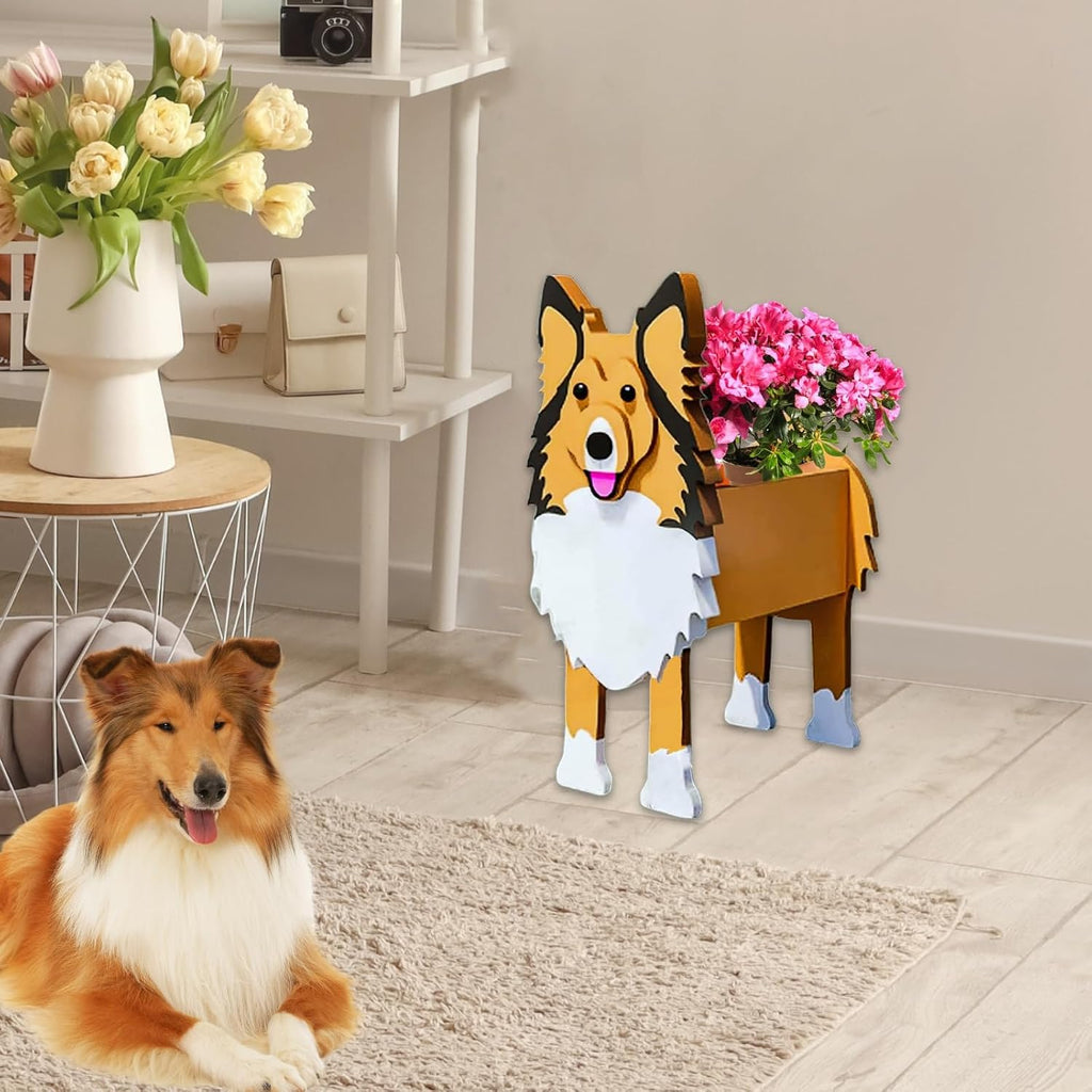 Sheltie Dog Planter Pots, Animal Shaped Flower Pot | Large Cute Plant Gift for Women and Pet Lovers, Indoor Outdoor