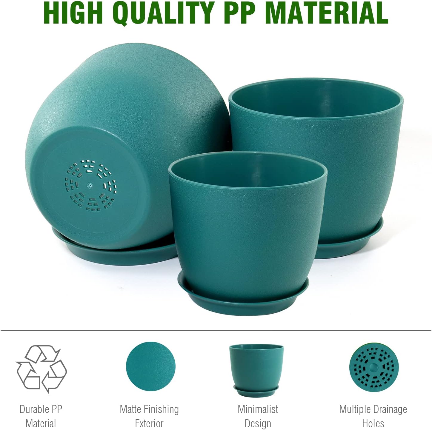 WSMKSZ Large Flower Pots 12/10/9 inch, Set of 3 Modern Decorative Plastic Planters with Drainage Holes and Saucers for