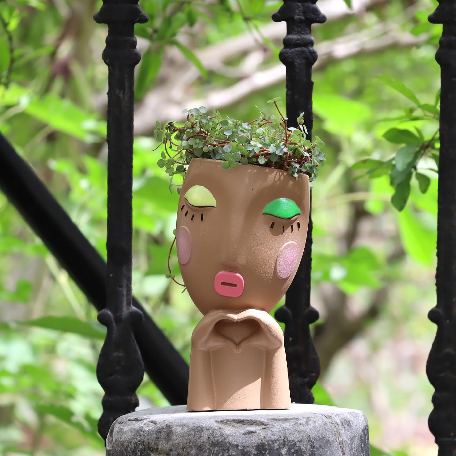 Cute Face Planter Head Pot for Indoor Plants, Unique Succulent Planter with Drainage, Decorative Resin Flower Pot for