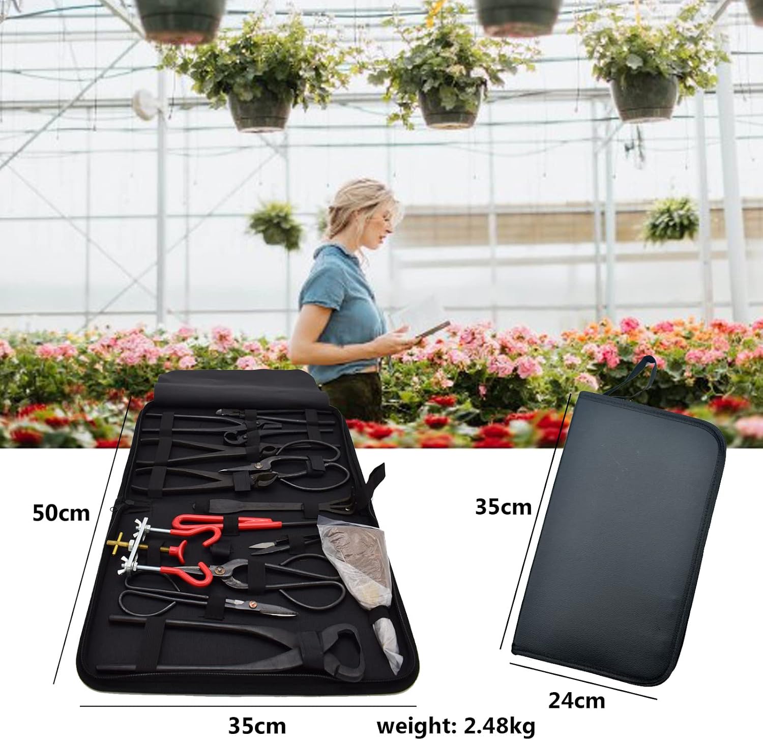 RoseFlower 14 Pcs Bonsai Tools Set, Bonsai Tree Pruning Trimming Tool Kit - Bonsai Tree Care Kit Include Carbon Steel