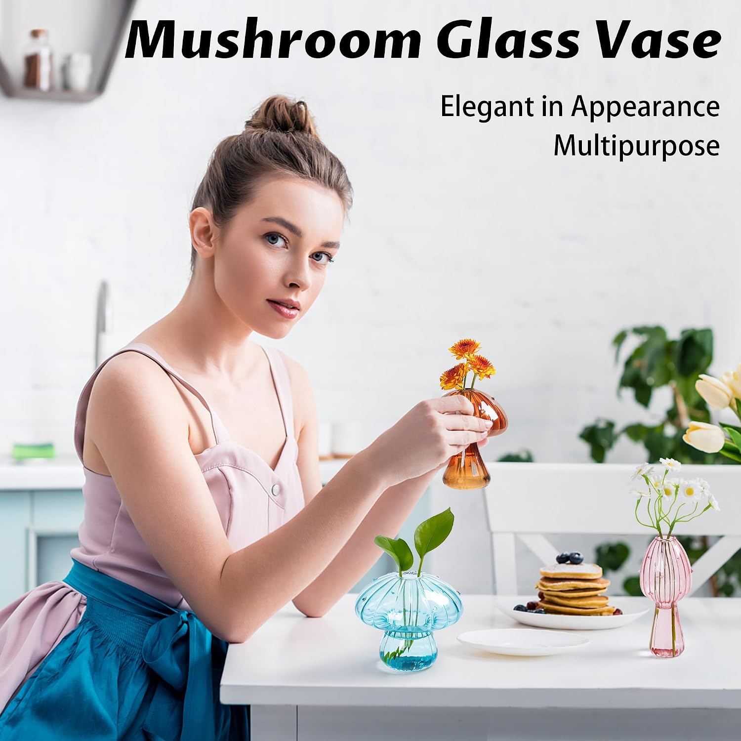 Mushroom Vase, Set of 6 Colored Glass Propagation Stations Vases | Handmade Colored Bud Vases, Cute Mushroom Planter