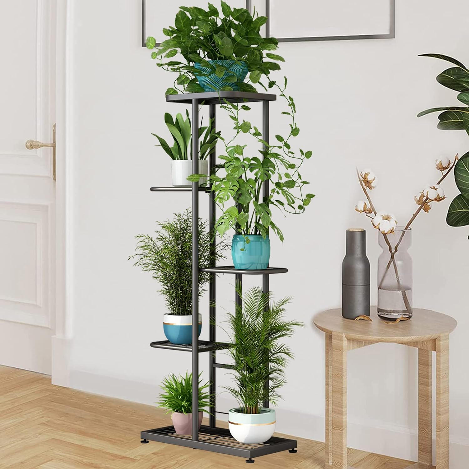 LINZINAR 5 Tier Plant Stand Indoor Outdoor Metal Flower Pot Display Shelf | Space Saving,6 Potted Multiple Flower Pot