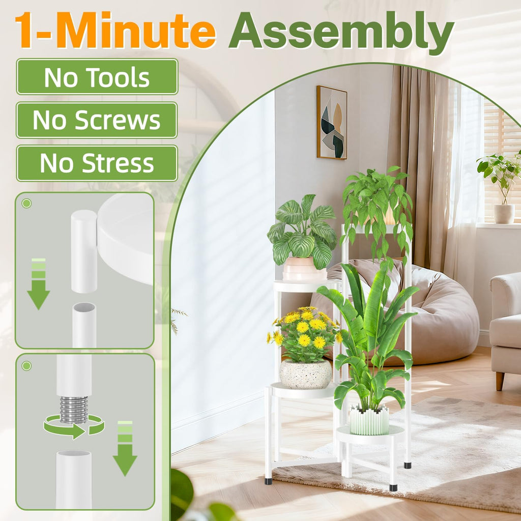 iDavosic.ly Plant Stand Indoor Outdoor, 4 Tier Metal Corner Shelf, White | Tiered Flower Display Holder, Folding Multi