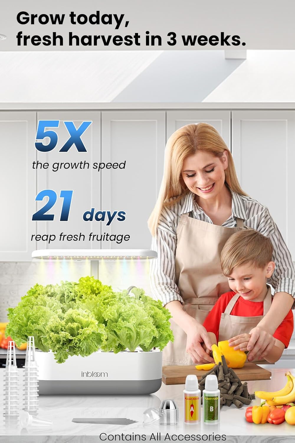 inBloom 12 Pods Hydroponics Growing System Indoor Garden with LED Grow Light and Pod Kit, Plants Germination Kit with