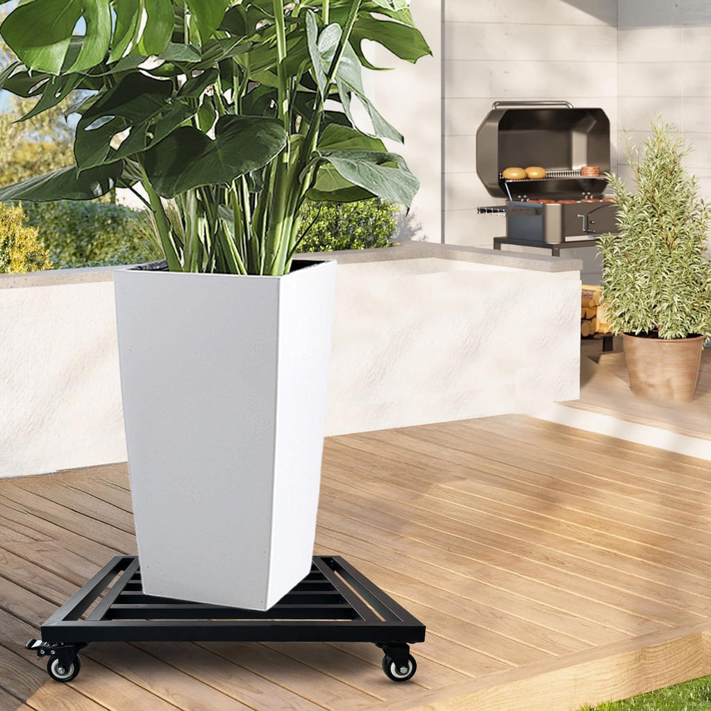 18" Square Plant Stand with Wheels Heavy Duty,Large Metal Plant Caddy Indoor Outdoor Use,Rolling Plant Dolly with