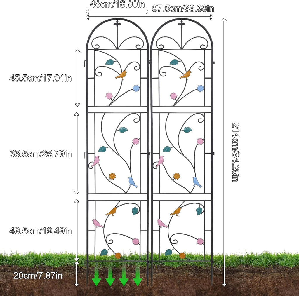 unho 2 Pack 84x19in Garden Trellis Iron Arch for Climbing Plants Outdoor | Decoration Trellis with Black Metal Coating