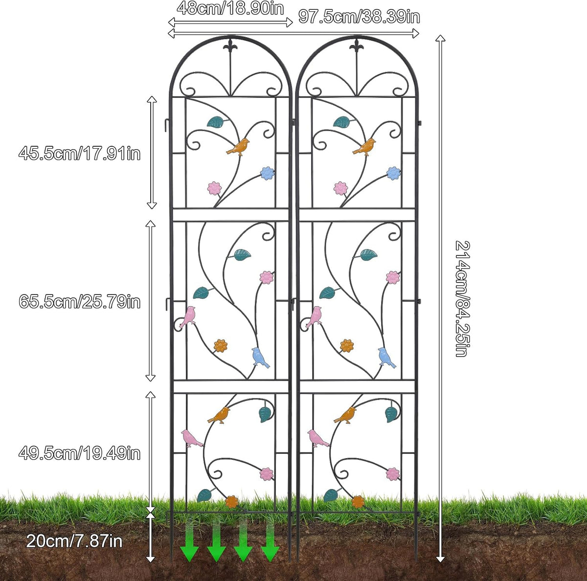 unho 2 Pack 84x19in Garden Trellis Iron Arch for Climbing Plants Outdoor | Decoration Trellis with Black Metal Coating