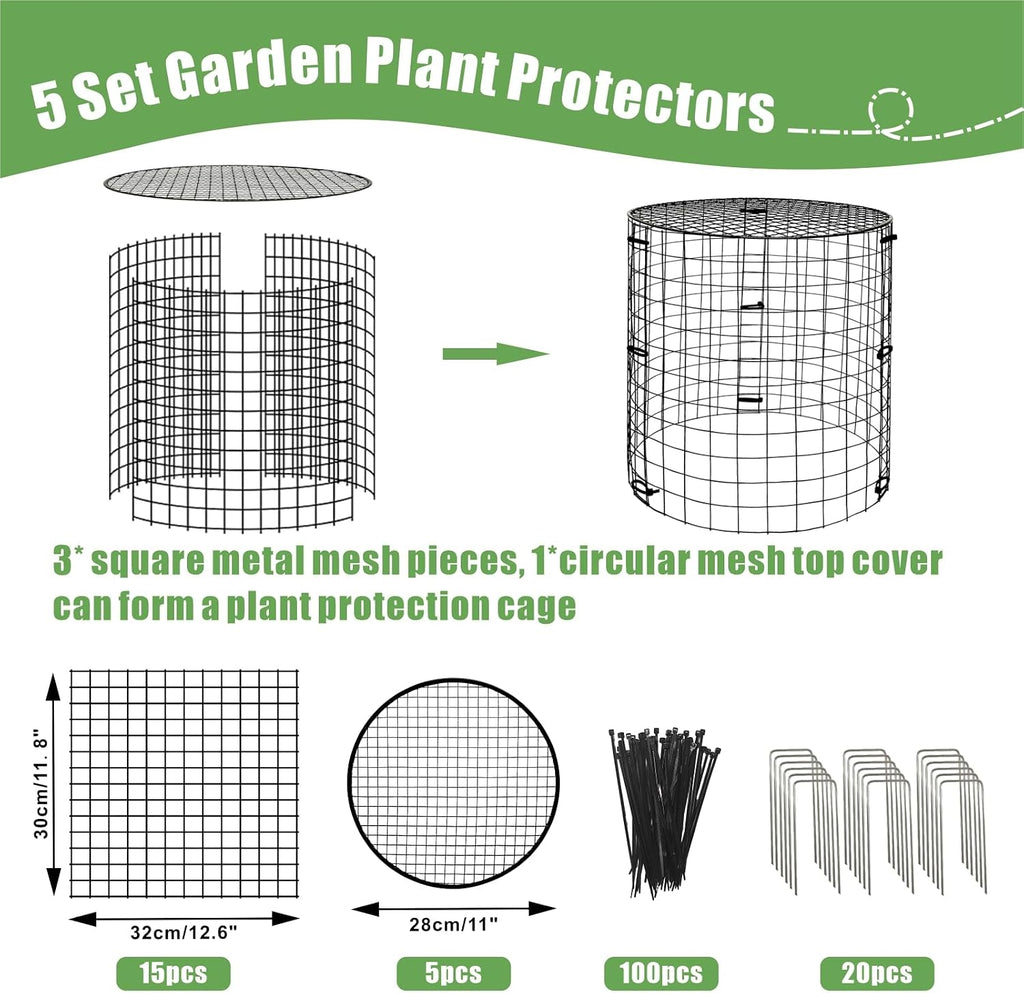 5 Packs Garden Plant Protectors from Animals,Metal Plant Cage,11.8"x 12.6" | Chicken Wire Cloche with Ground Stakes and