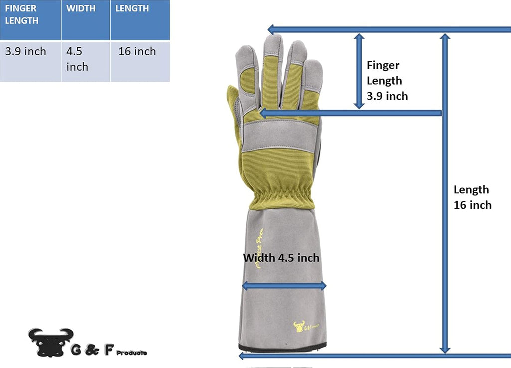G & F Products Florist Pro Rose Gardening Gloves, Synthetic Leather Palm, Thorn Protection, Long Sleeve